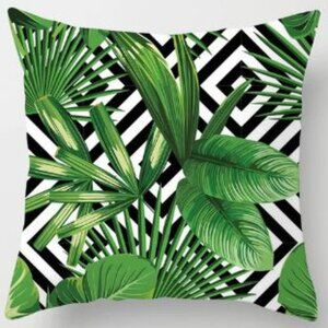 Palm Leaves with Geometric Pattern Pillow Cover